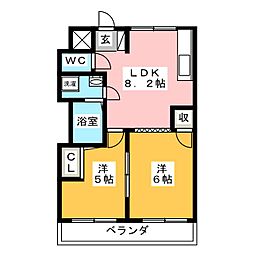 ことぶきマンション 2階2LDKの間取り