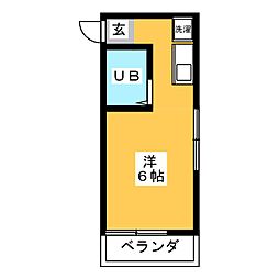 エンジェルハイツ 1階ワンルームの間取り