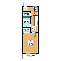 グレース成城II 2階1Kの間取り