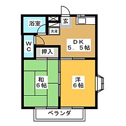 ユニティー武蔵野台 3階2DKの間取り