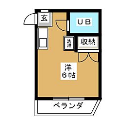 グリーンリーフ 2階ワンルームの間取り