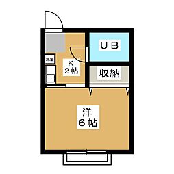 第1ハイアール西調布 2階1Kの間取り