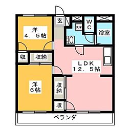 京王線 東府中駅 徒歩17分の賃貸マンション 2階2LDKの間取り