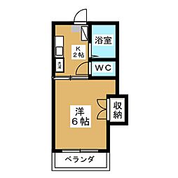 ウイングスI 2階1Kの間取り