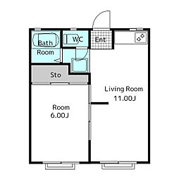 レモニーハイムＲ 2階1LDKの間取り