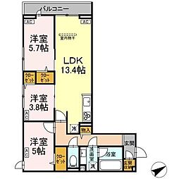 Calme Ville 3階3LDKの間取り