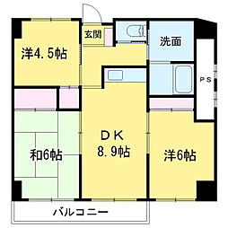 京王線 府中駅 徒歩4分の賃貸マンション 5階3LDKの間取り