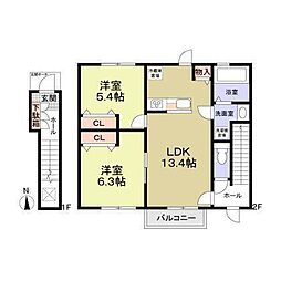 フォレストメゾン聖蹟B棟 2LDKの間取図画像