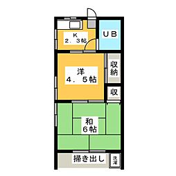 鴨志田荘 2Kの間取図画像