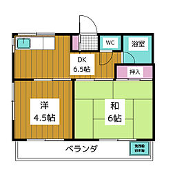 第二玉喜荘 2階2DKの間取り