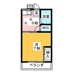 百草ハイツ 2階1Kの間取り