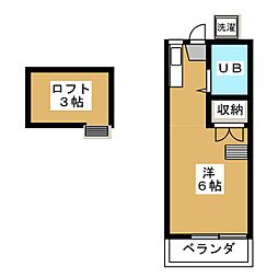 メゾンマルスギ 2階ワンルームの間取り