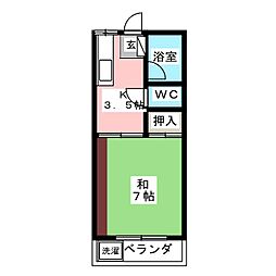 海老沢アパート 2階1Kの間取り