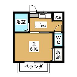 寿木佐コーポ 2階1Kの間取り