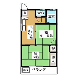 ルナハイツ 2階2Kの間取り