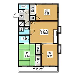 谷ハイツ 2階3LDKの間取り