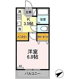 ウェール 1階1Kの間取り