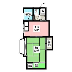グリーンコーポ 1階1Kの間取り