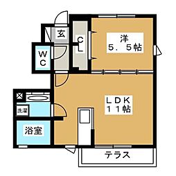 アゼリアテラス 1階1LDKの間取り