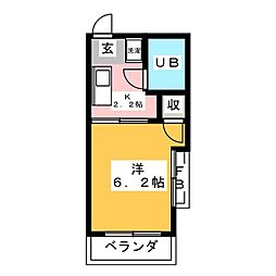 コープ長島 2階1Kの間取り