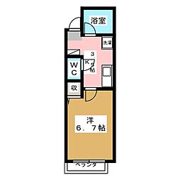 D.1　中河原 4階1Kの間取り