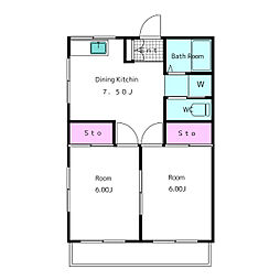 コスモコーポ第3 2階2DKの間取り