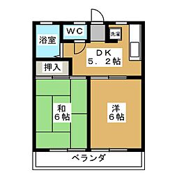 伸佐益ハイツ 2階2DKの間取り