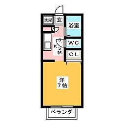 パセオ西府壱番館 1階ワンルームの間取り