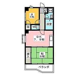 ふじみマンション 5階2DKの間取り