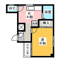 グリーンＣＯＲＥ 4階1Kの間取り