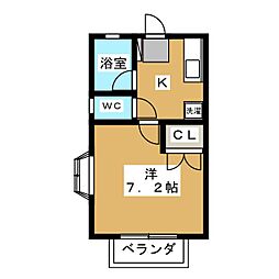 アセンド 2階1Kの間取り