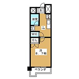 オクト・フラッツK 1Kの間取図画像