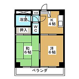 四谷マンションB 2DKの間取図画像