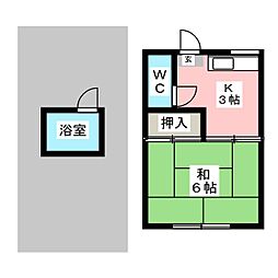 土方ビル 2階1Kの間取り