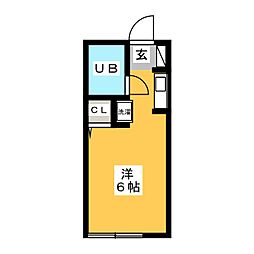 アップルハウス 1階ワンルームの間取り