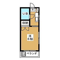 アーバンハイツ篠宮 2階ワンルームの間取り