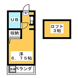カーサふじ 2階ワンルームの間取り