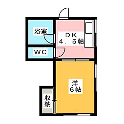 ノースハイム津田 2階1Kの間取り