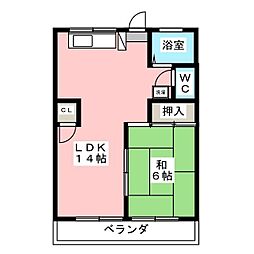 杉マンション 3階1LDKの間取り