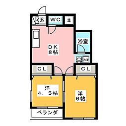 田中マンション 3階2DKの間取り