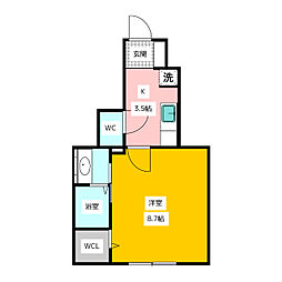 ベルデュール 1階1Kの間取り
