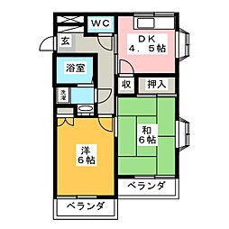 西武多摩湖線 一橋学園駅 徒歩7分の賃貸アパート 2階2DKの間取り