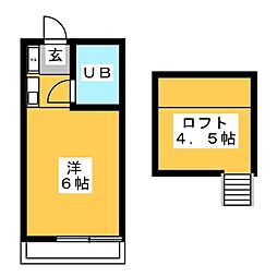 クレセントハイツ学園西 1階ワンルームの間取り