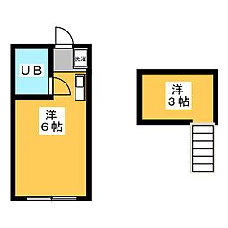 コーポ有木 2階ワンルームの間取り