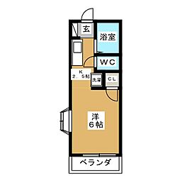 エクラン 1階ワンルームの間取り
