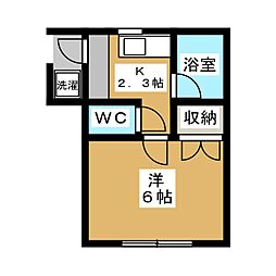 セフィール東 1階1Kの間取り