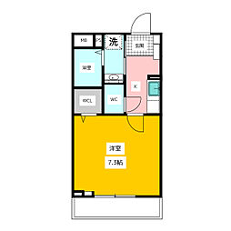 ベルカーサ 1階1Kの間取り