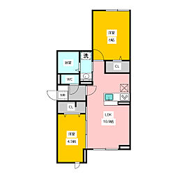 アセットコート貫井北町B 1階2LDKの間取り
