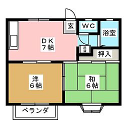 アミニティ富士見 2階2DKの間取り
