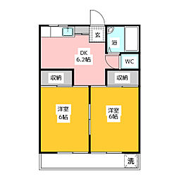 赤坂グリーンハイツ 2階2DKの間取り
